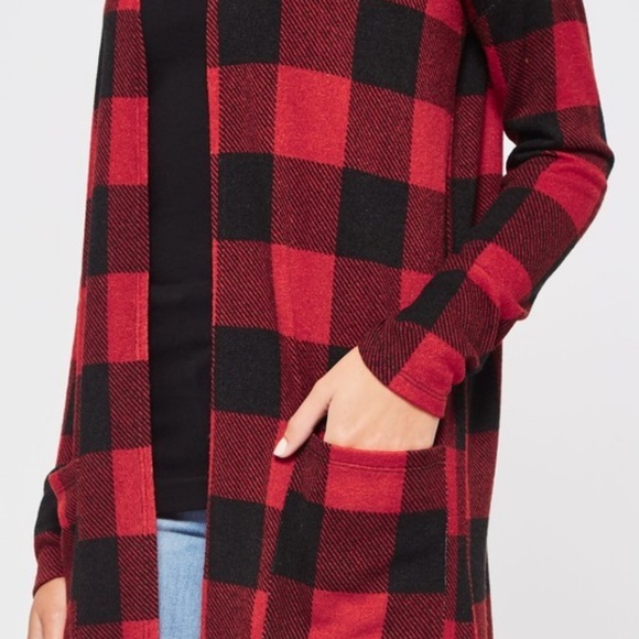 new BEESON RIVER buffalo PLAID RED/BLK CARDIGAN wrap sweater  XS-3X MAGNOLIA - Picture 3 of 5